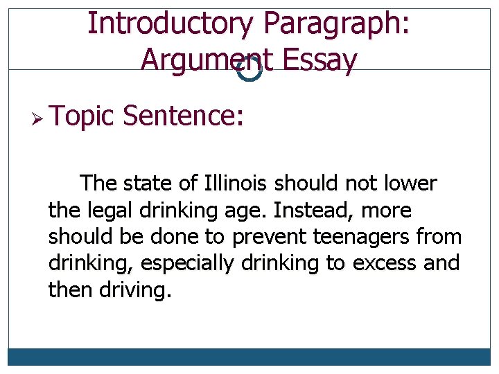 Introductory Paragraph: Argument Essay Ø Topic Sentence: The state of Illinois should not lower