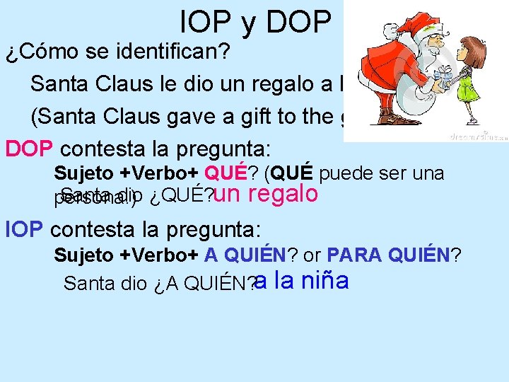 IOP y DOP ¿Cómo se identifican? Santa Claus le dio un regalo a la