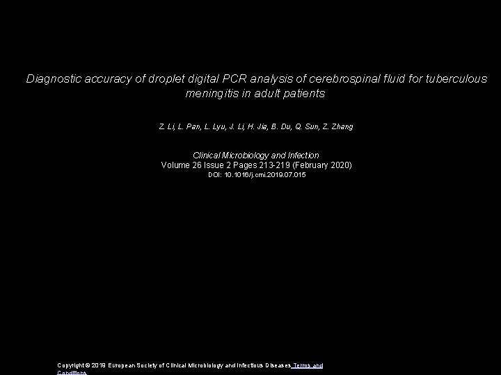 Diagnostic Accuracy Of Droplet Digital Pcr Analysis Of