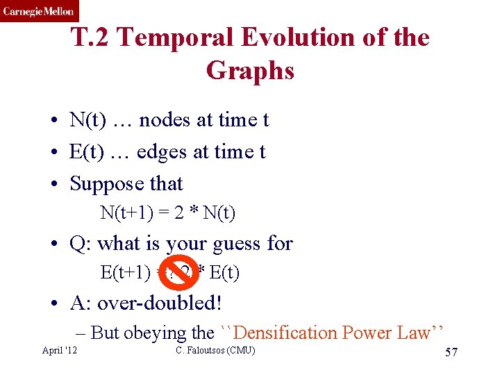 CMU SCS T. 2 Temporal Evolution of the Graphs • N(t) … nodes at