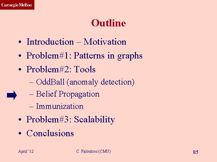 CMU SCS Outline • Introduction – Motivation • Problem#1: Patterns in graphs • Problem#2: