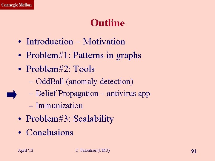 CMU SCS Outline • Introduction – Motivation • Problem#1: Patterns in graphs • Problem#2: