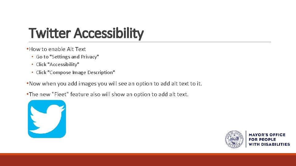 Twitter Accessibility • How to enable Alt Text • Go to "Settings and Privacy"