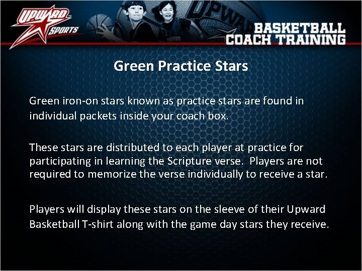 Green Practice Stars Green iron-on stars known as practice stars are found in individual