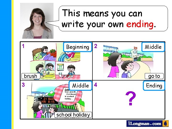 This means Which picture youshows can the ending? write your own ending. 1 Beginning