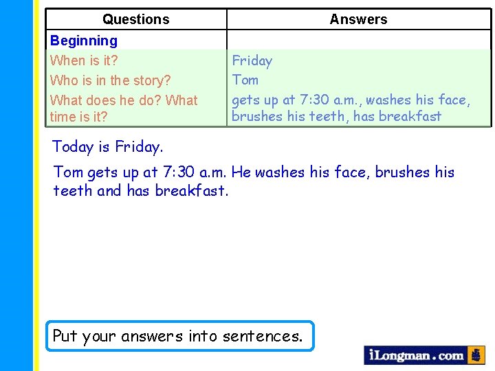 Questions Beginning When is it? Who is in the story? What does he do?