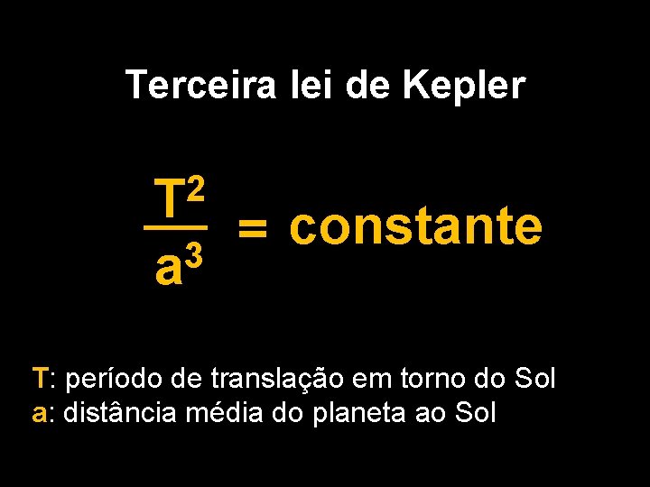 Terceira lei de Kepler 2 T 3 a = constante T: período de translação
