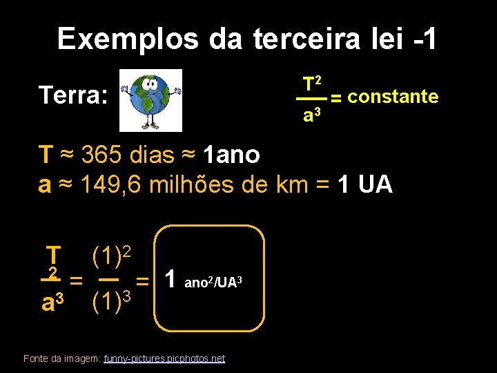 Exemplos da terceira lei -1 2 T __ Terra: a 3 = constante T