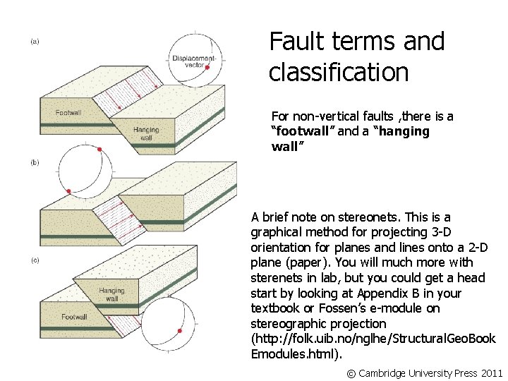Fault terms and classification For non-vertical faults , there is a “footwall” and a