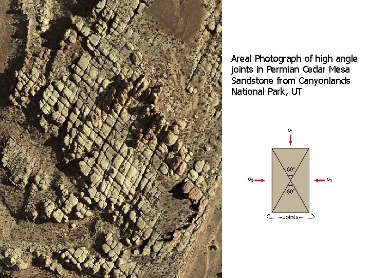 Areal Photograph of high angle joints in Permian Cedar Mesa Sandstone from Canyonlands National