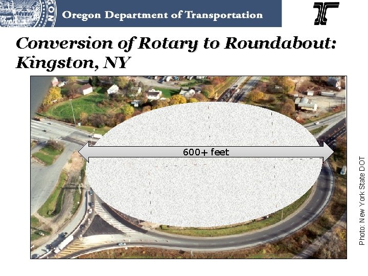 Conversion of Rotary to Roundabout: Kingston, NY 600+ feet Photo: New York State DOT