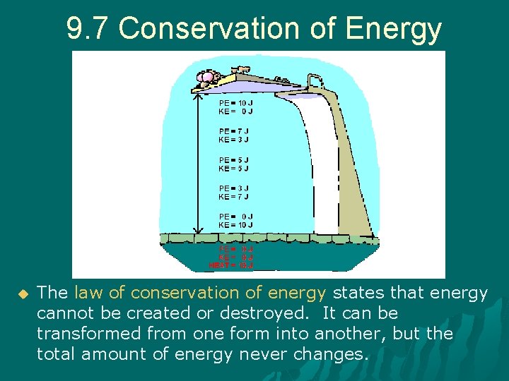 9. 7 Conservation of Energy u The law of conservation of energy states that