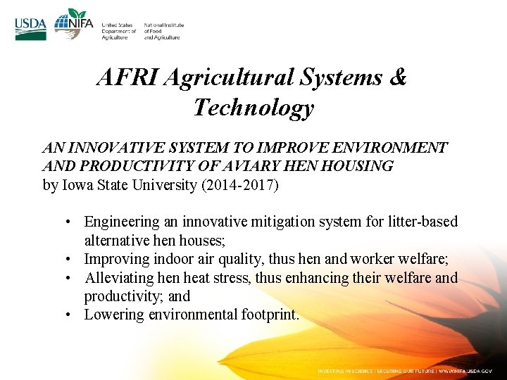 AFRI Agricultural Systems & Technology AN INNOVATIVE SYSTEM TO IMPROVE ENVIRONMENT AND PRODUCTIVITY OF