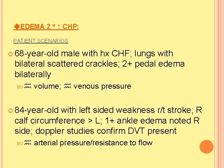 EDEMA 2 ↑ CHP: PATIENT SCENARIOS 68 -year-old male with hx CHF; lungs  EDEMA 2 ↑ CHP: PATIENT SCENARIOS 68 -year-old male with hx CHF; lungs