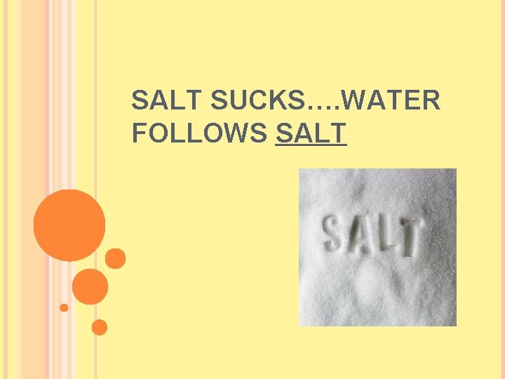 SALT SUCKS…. WATER FOLLOWS SALT  SALT SUCKS…. WATER FOLLOWS SALT