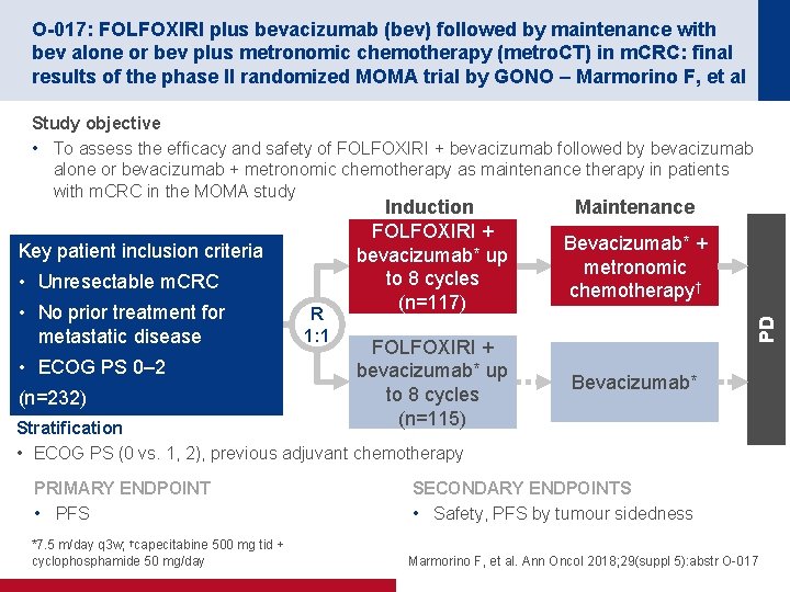 O-017: FOLFOXIRI plus bevacizumab (bev) followed by maintenance with bev alone or bev plus