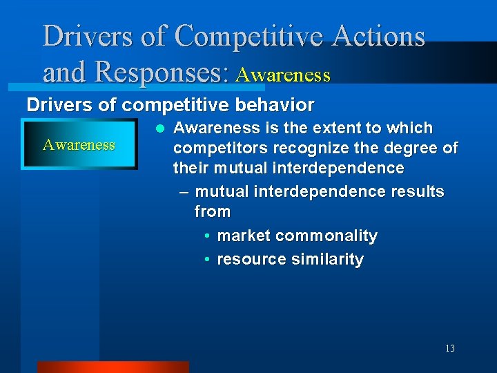 Drivers of Competitive Actions and Responses: Awareness Drivers of competitive behavior Awareness l Awareness