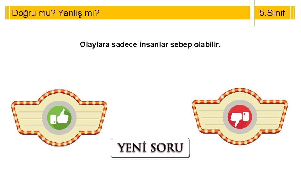 Doğru mu? Yanlış mı? Olaylara sadece insanlar sebep olabilir. 5. Sınıf 