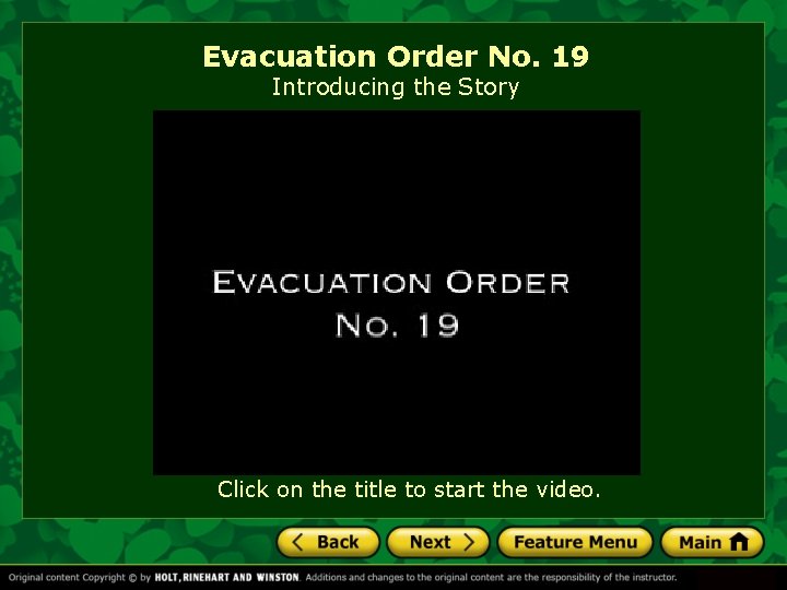 Evacuation Order No. 19 Introducing the Story Click on the title to start the