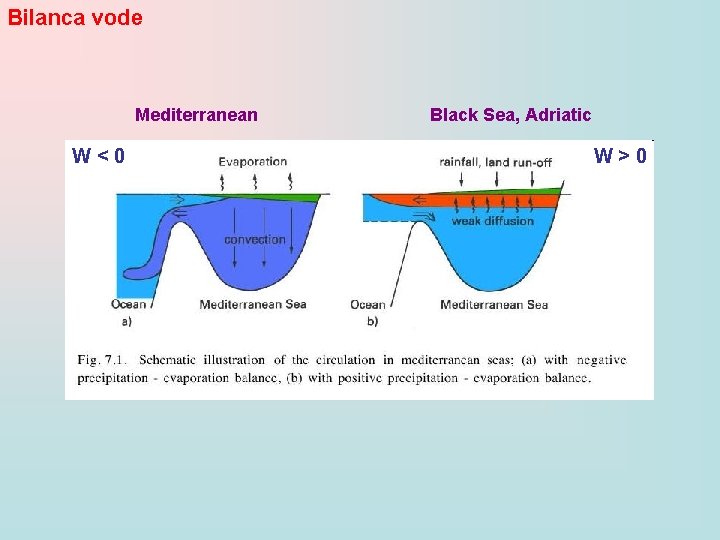 Bilanca vode Mediterranean W<0 Black Sea, Adriatic W>0 