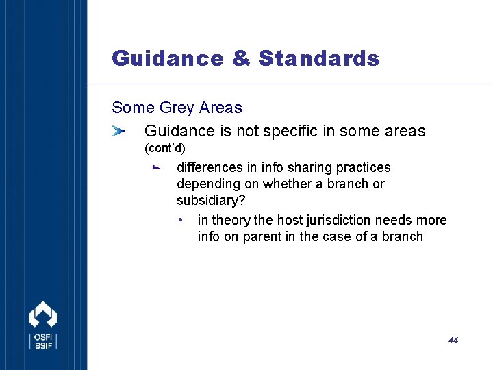 Guidance & Standards Some Grey Areas Guidance is not specific in some areas (cont’d)