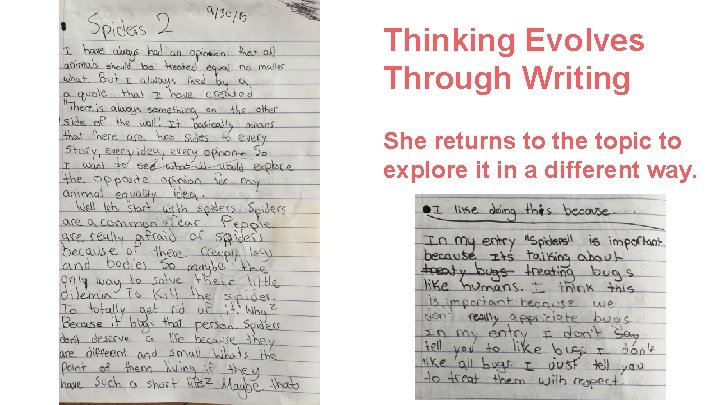 Thinking Evolves Through Writing She returns to the topic to explore it in a