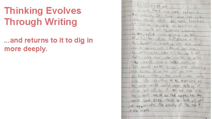 Thinking Evolves Through Writing. . . and returns to it to dig in more