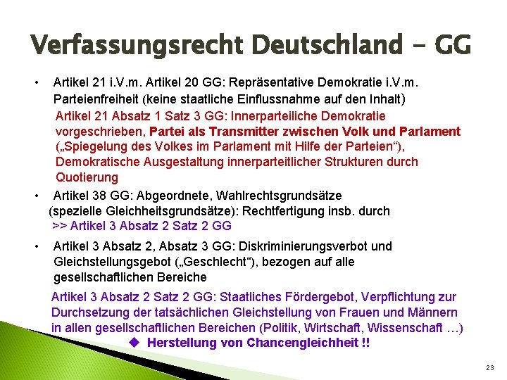 Verfassungsrecht Deutschland - GG • Artikel 21 i. V. m. Artikel 20 GG: Repräsentative