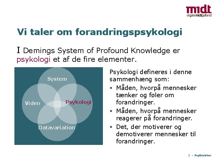 Vi taler om forandringspsykologi I Demings System of Profound Knowledge er psykologi et af