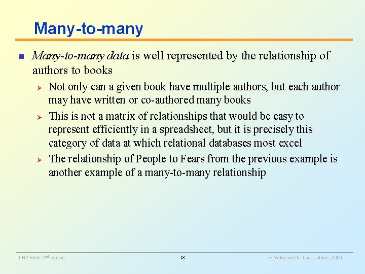 Many-to-many n Many-to-many data is well represented by the relationship of authors to books