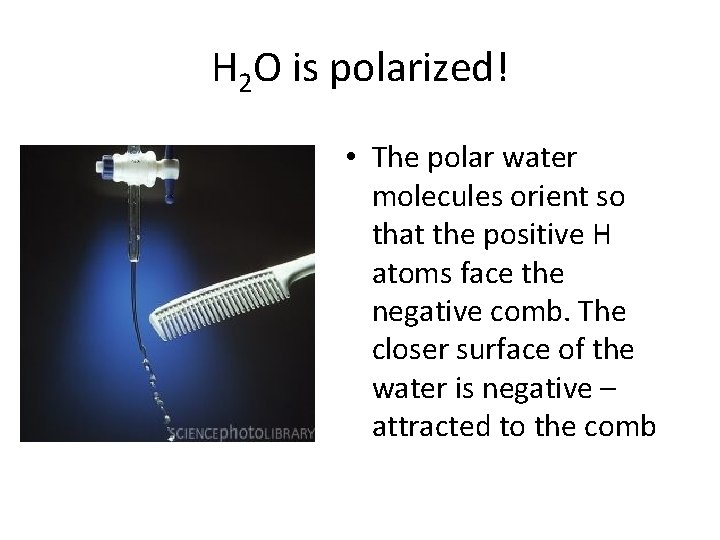 H 2 O is polarized! • The polar water molecules orient so that the