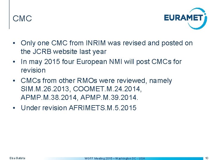 CMC • Only one CMC from INRIM was revised and posted on the JCRB