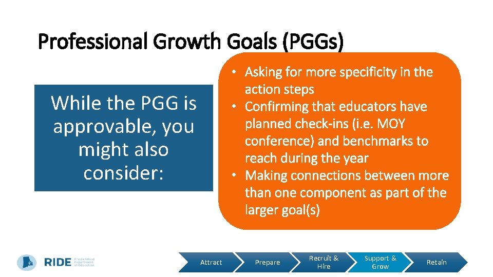 Professional Growth Goals (PGGs) • Asking for more specificity in the action steps •