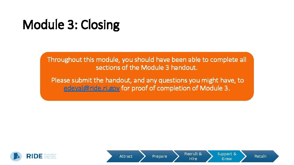 Module 3: Closing Throughout this module, you should have been able to complete all