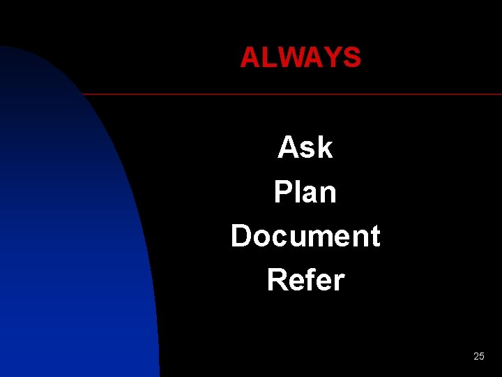 ALWAYS Ask Plan Document Refer 25 