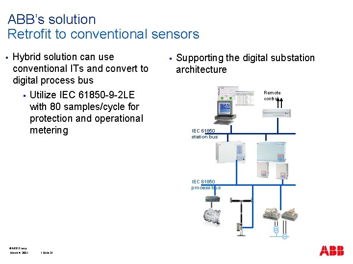 ABB’s solution Retrofit to conventional sensors § Hybrid solution can use conventional ITs and