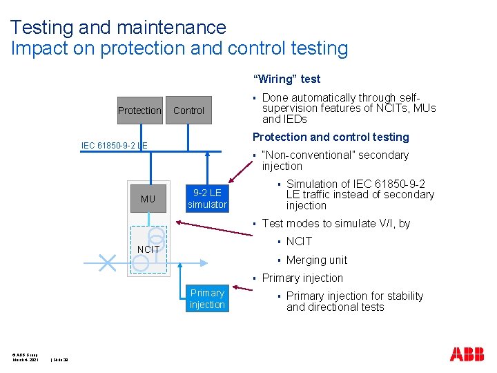 Testing and maintenance Impact on protection and control testing “Wiring” test § Protection Control