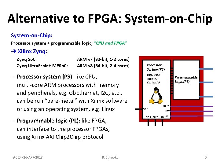 Alternative to FPGA: System-on-Chip: Processor system + programmable logic, “CPU and FPGA” → Xilinx