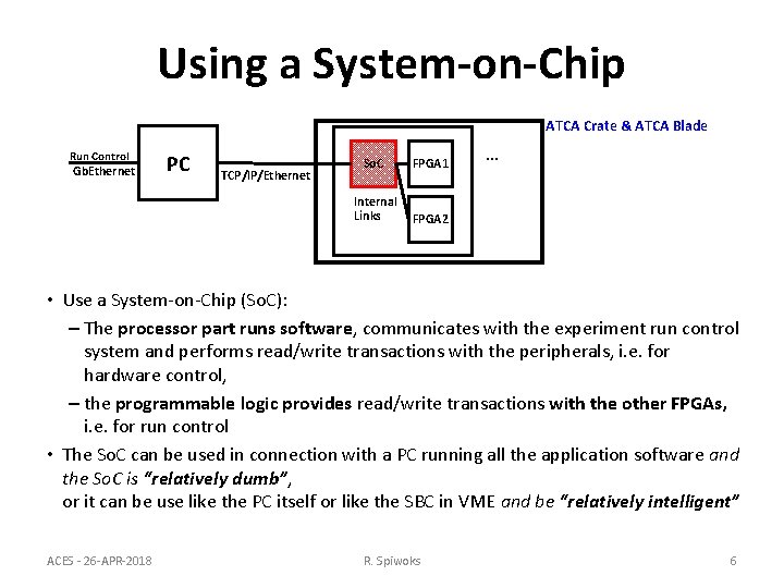 Using a System-on-Chip ATCA Crate & ATCA Blade Run Control Gb. Ethernet PC TCP/IP/Ethernet