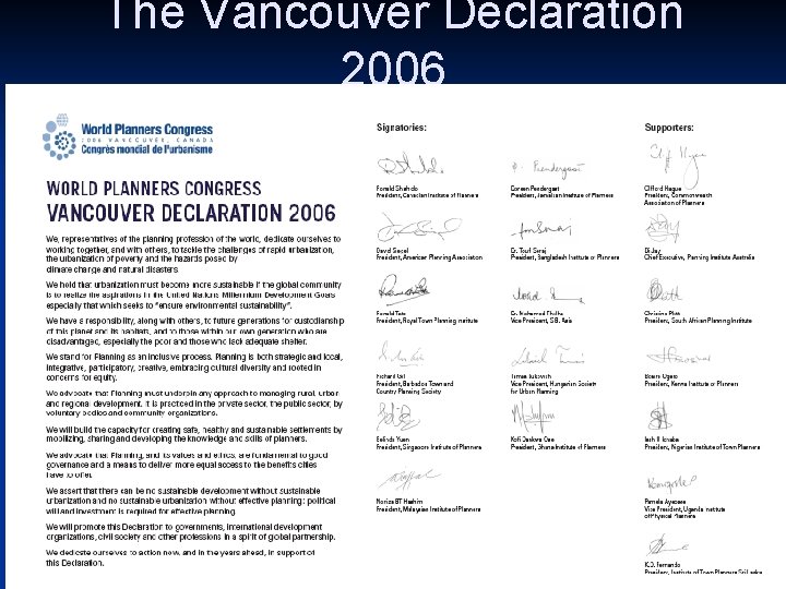 The Vancouver Declaration 2006 