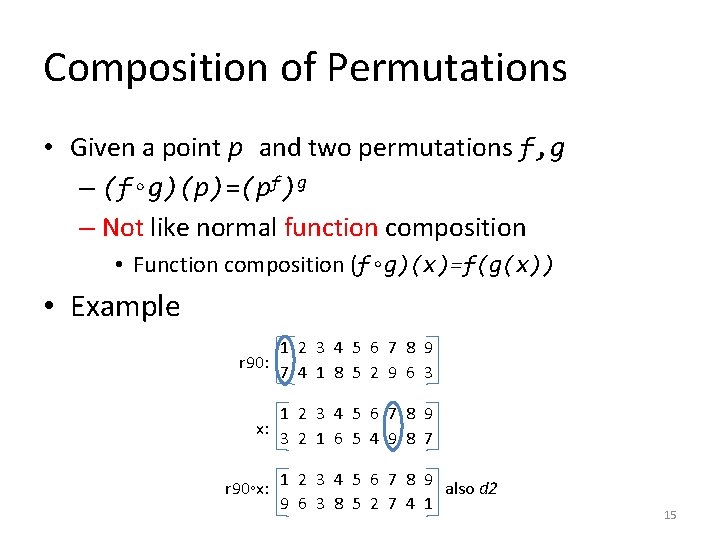 Composition of Permutations • Given a point p and two permutations f, g –
