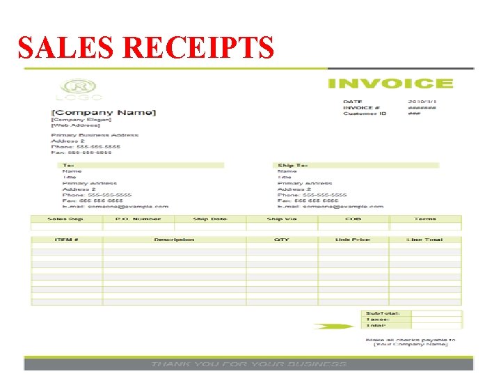 SALES RECEIPTS 