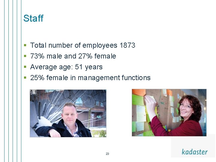 Staff § § Total number of employees 1873 73% male and 27% female Average