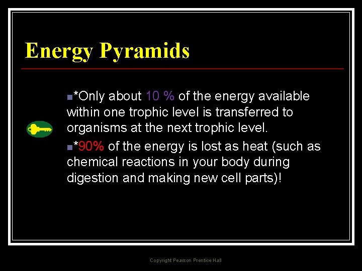 Energy Pyramids n*Only about 10 % of the energy available within one trophic level