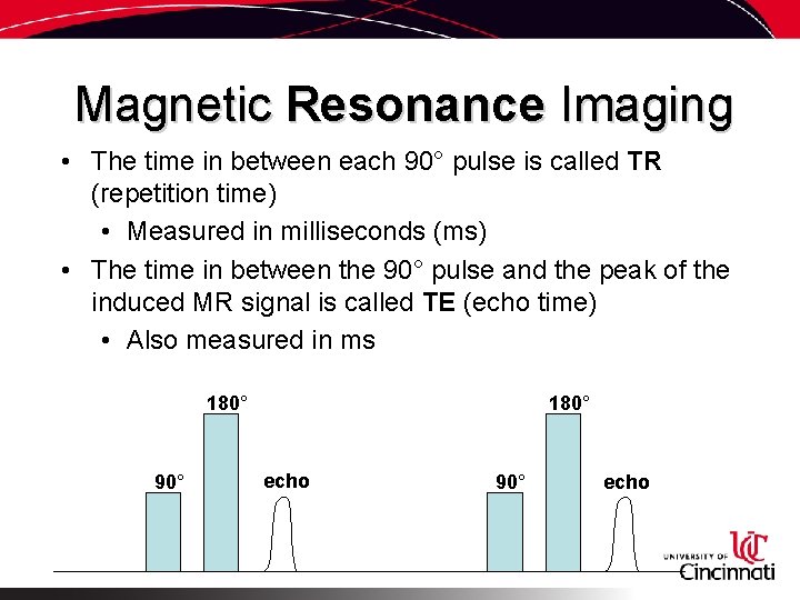 Magnetic Resonance Imaging • The time in between each 90° pulse is called TR
