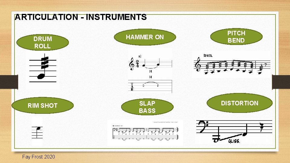 ARTICULATION - INSTRUMENTS DRUM ROLL RIM SHOT Fay Frost 2020 HAMMER ON SLAP BASS