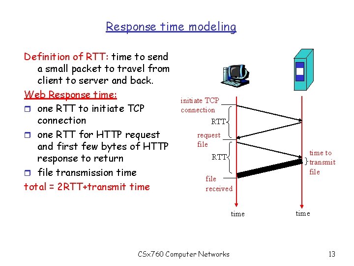 Response time modeling Definition of RTT: time to send a small packet to travel