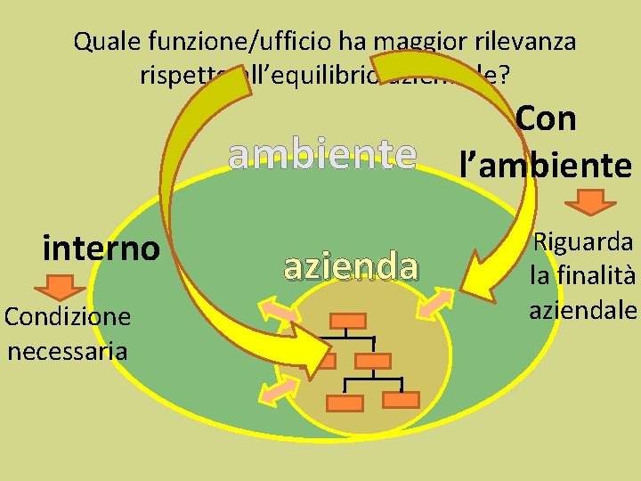 Quale funzione/ufficio ha maggior rilevanza rispetto all’equilibrio aziendale? interno Condizione necessaria ambiente Con l’ambiente