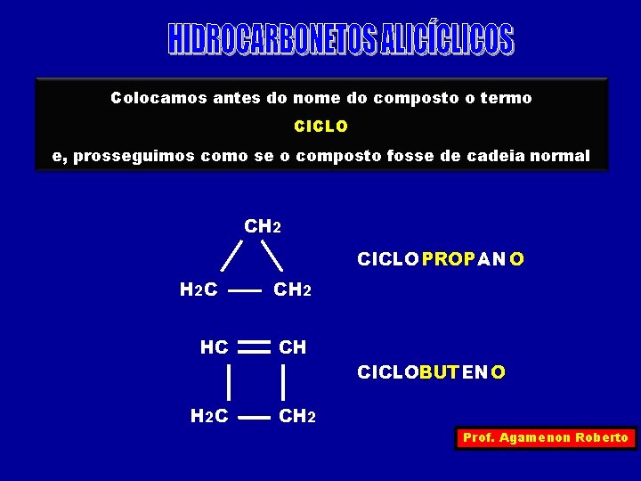 Colocamos antes do nome do composto o termo CICLO e, prosseguimos como se o