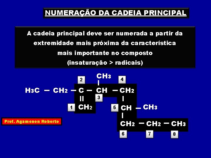 NUMERAÇÃO DA CADEIA PRINCIPAL A cadeia principal deve ser numerada a partir da extremidade